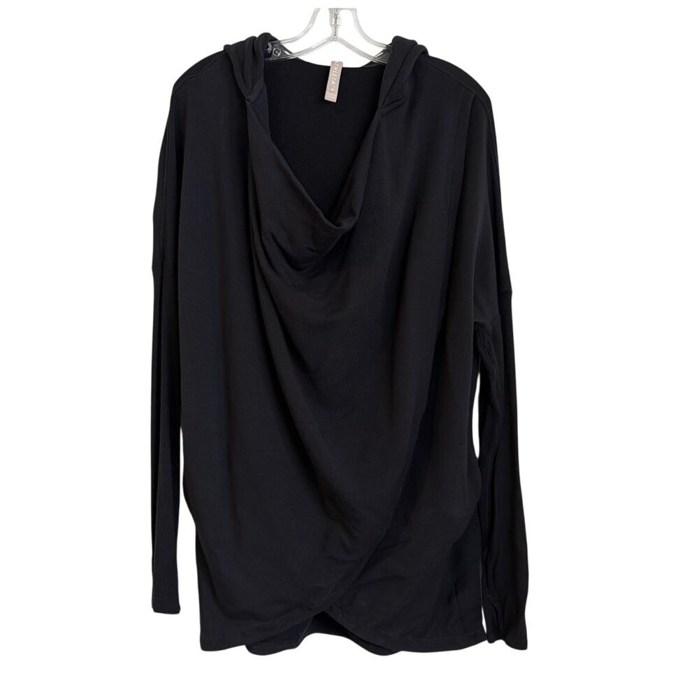 Athleta Cowl Neck Hooded Pullover Wrap Front, Black, Women’s Size Medium